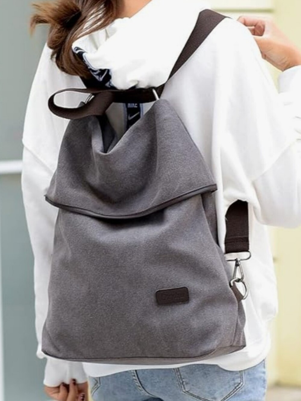 Dxyizu Gray Canvas Bag with Adjustable Strap